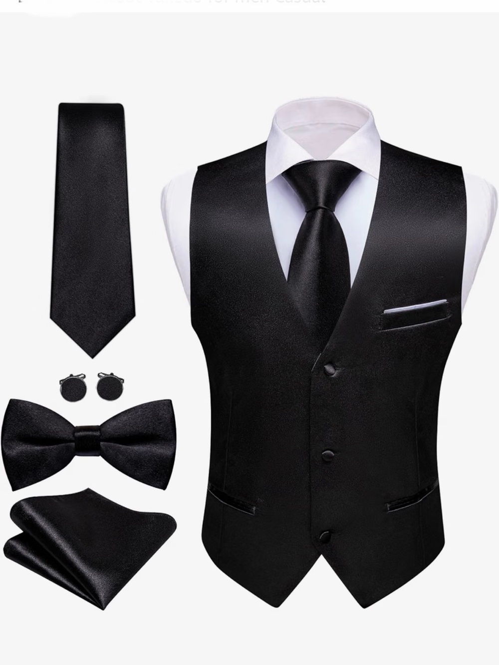 Barry.Wang 5PC Mens๐จ๐ปโ๐ฆฑFormal Suit Vest Tie Bowtie Business Vests Set Sz L
